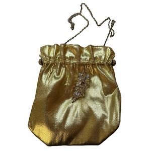 (K301) Unbranded Small Gold Purse With Removable Brooch, Great Patina Hardware